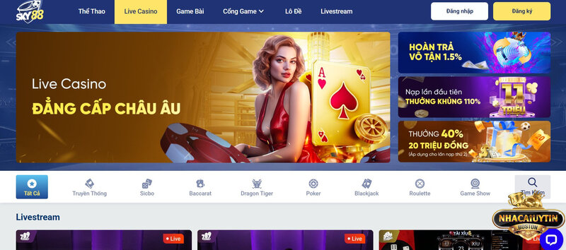 Trải nghiệm cược Casino Live hấp dẫn cùng Sky88